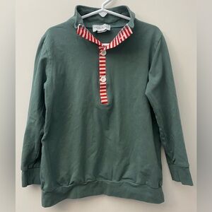 Green Christmas Sweatshirt with Red Striped Collar Casual Style